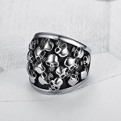 THE MEN THING Rings MULTI SKULL HEADS Titanium Steel Ring for Men and Boys (Size-21)