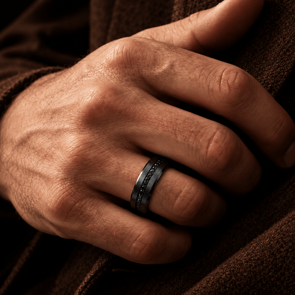 THE MEN THING Rings NOIRLINE - BLACK - Pure Stainless Steel Men’s Black-Plated Ring (Size : 17-22-27)