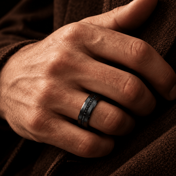 NOIRLINE - BLACK - Pure Stainless Steel Men’s Black-Plated Ring (Size : 17-22-27)