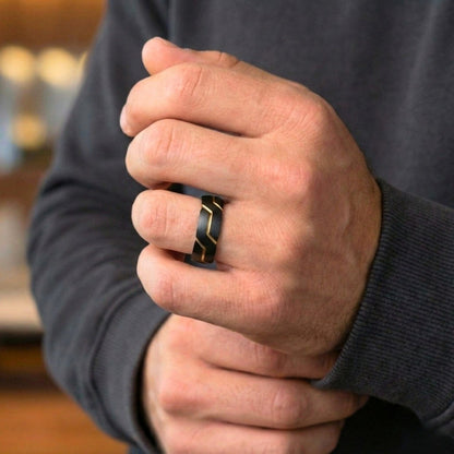 THE MEN THING Rings OBSIDIAN ARMOR BLACK - Pure Stainless Steel Men’s Black-Gold Plated Ring (Size : 17-22-27)