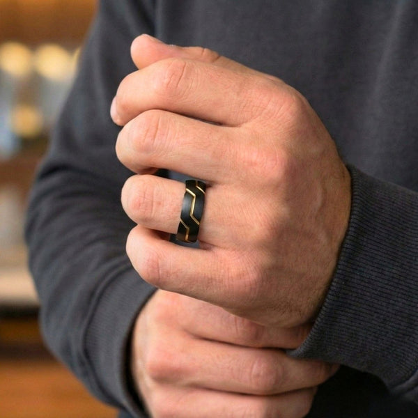 OBSIDIAN ARMOR BLACK - Pure Stainless Steel Men’s Black-Gold Plated Ring (Size : 17-22-27)