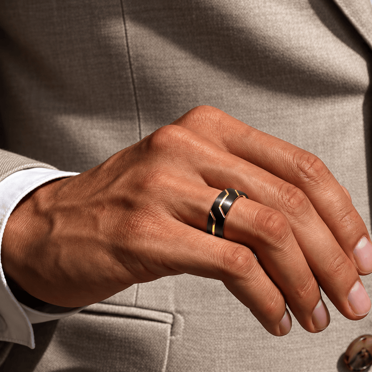 THE MEN THING Rings OBSIDIAN ARMOR BLACK - Pure Stainless Steel Men’s Black-Gold Plated Ring (Size : 17-22-27)