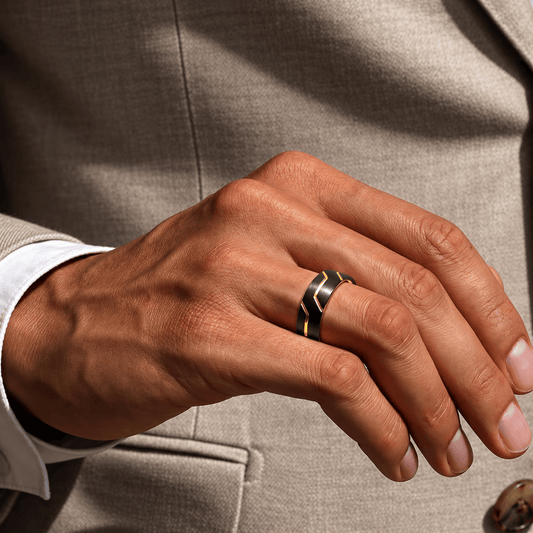 THE MEN THING Rings OBSIDIAN ARMOR BLACK - Pure Stainless Steel Men’s Black-Gold Plated Ring (Size : 17-22-27)