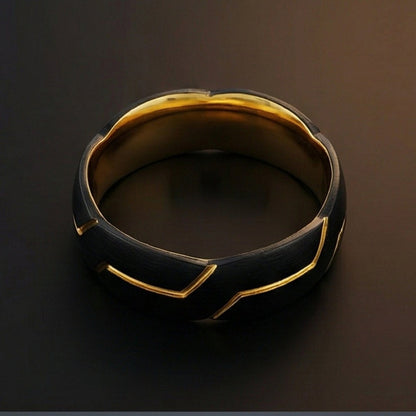 THE MEN THING Rings OBSIDIAN ARMOR - Pure Stainless Steel Men’s Black-Gold Plated Ring (Size : 17-22-27)