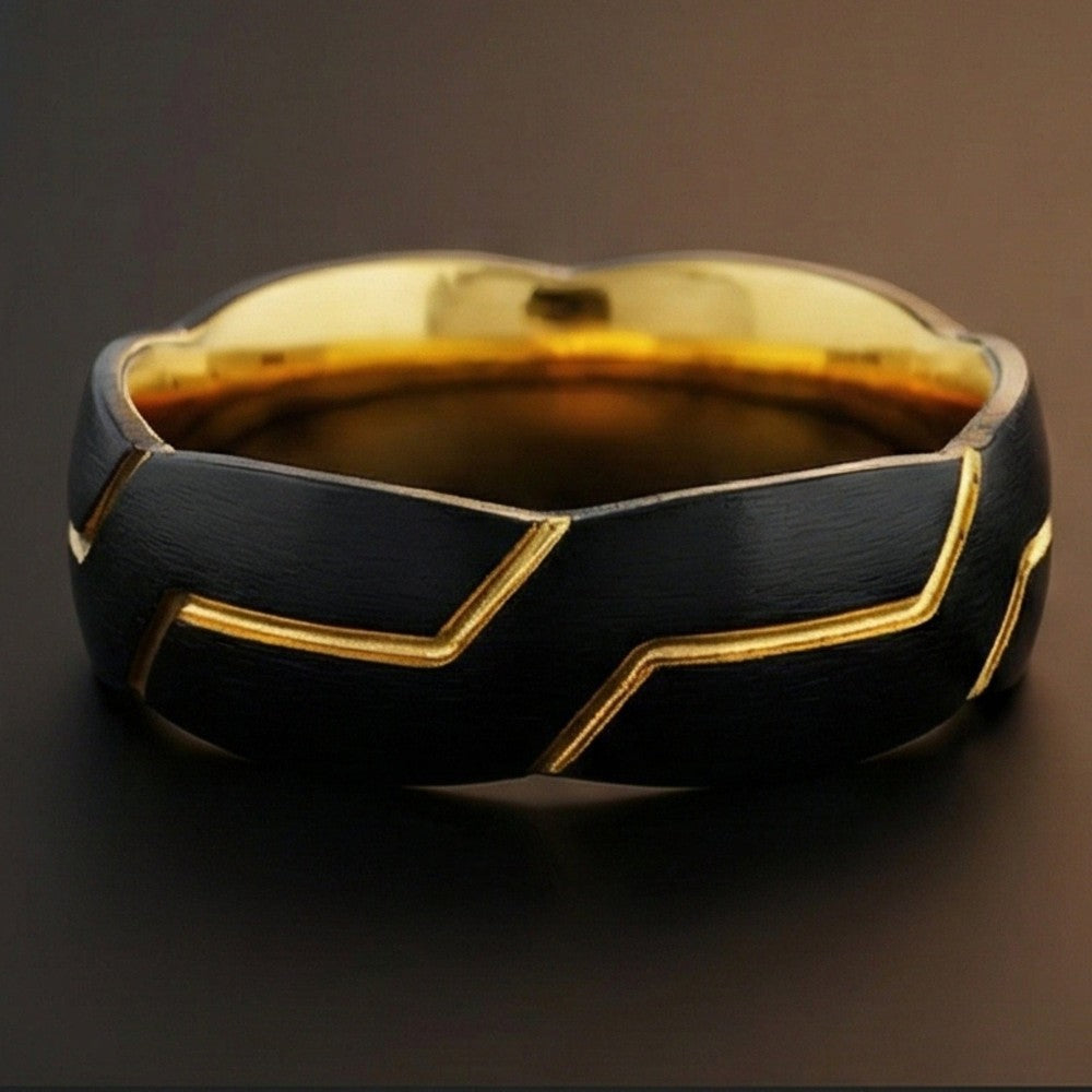 THE MEN THING Rings OBSIDIAN ARMOR - Pure Stainless Steel Men’s Black-Gold Plated Ring (Size : 17-22-27)