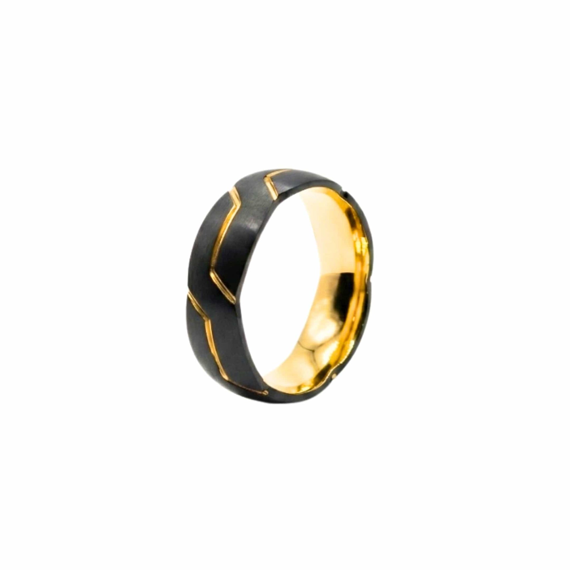 THE MEN THING Rings OBSIDIAN ARMOR - Pure Stainless Steel Men’s Black-Gold Plated Ring (Size : 17-22-27)