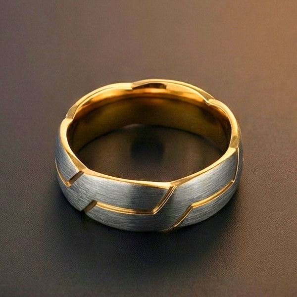 OBSIDIAN ARMOR STEEL - Pure Stainless Steel Men’s Steel-Gold Plated Ring (Size : 17-22-27)