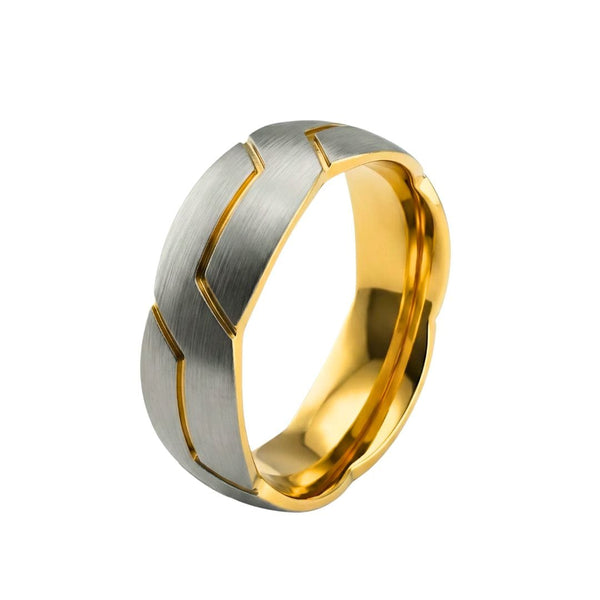 OBSIDIAN ARMOR STEEL - Pure Stainless Steel Men’s Steel-Gold Plated Ring (Size : 17-22-27)