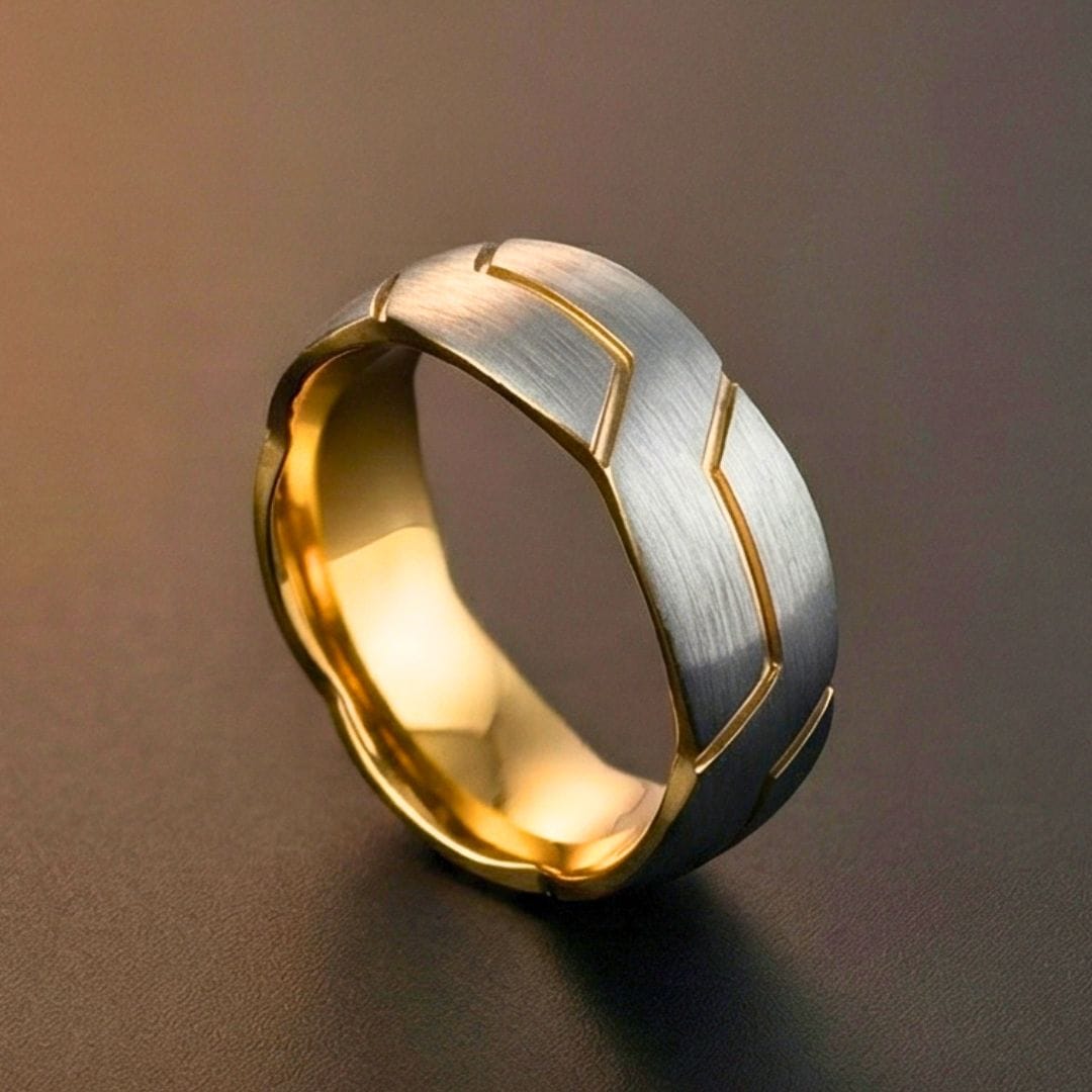 THE MEN THING Rings OBSIDIAN ARMOR STEEL - Pure Stainless Steel Men’s Steel-Gold Plated Ring (Size : 17-22-27)