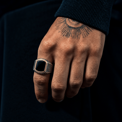 THE MEN THING Rings OBSIDIAN FRONTIER - Pure Stainless Steel Men’s Steel Plated Ring (Size : 16-26)