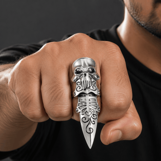 THE MEN THING Rings OCTOPOW- Full Finger Adjustable Knuckle Ring - Gothic Octopus King Rules