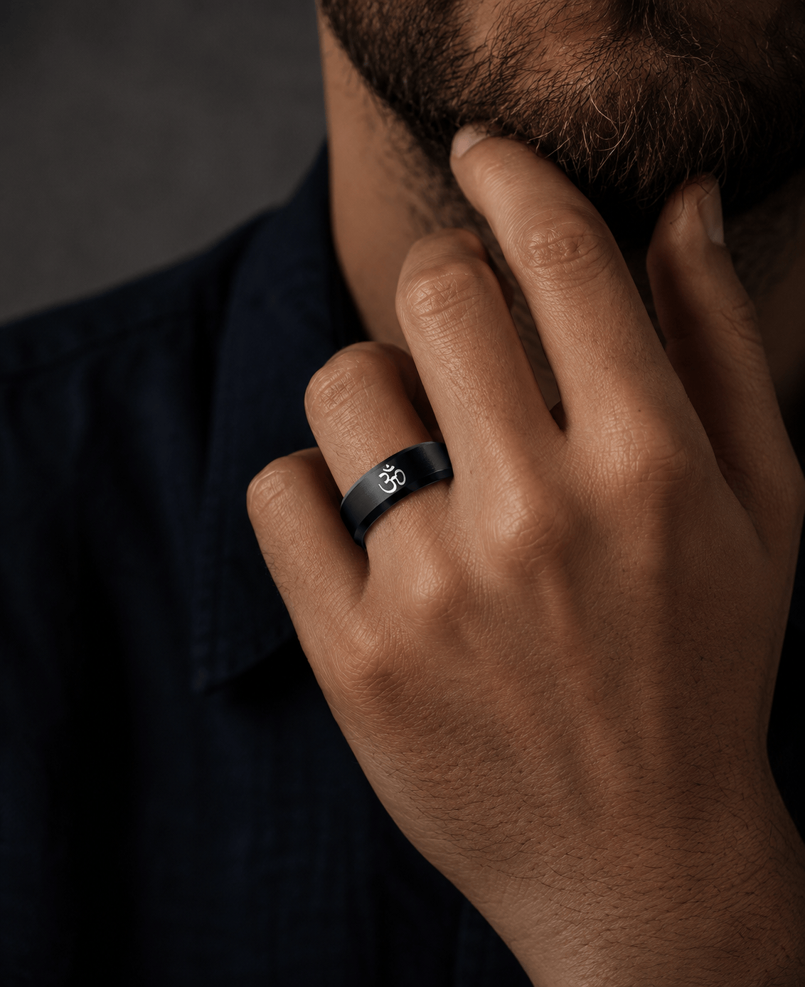 THE MEN THING Rings OM BLACK - Titanium Steel Ring for Men & Boys (Size : 22 )