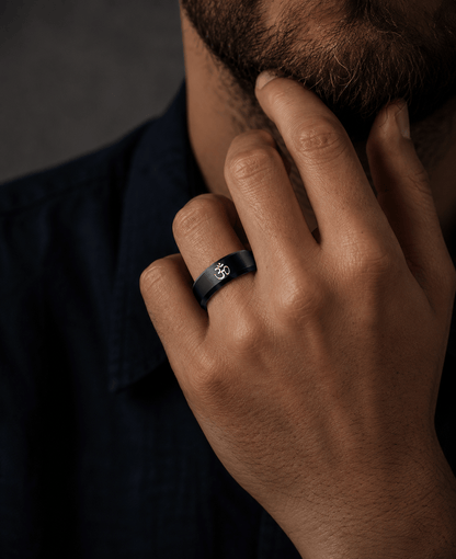 THE MEN THING Rings OM BLACK - Titanium Steel Ring for Men & Boys (Size : 22 )