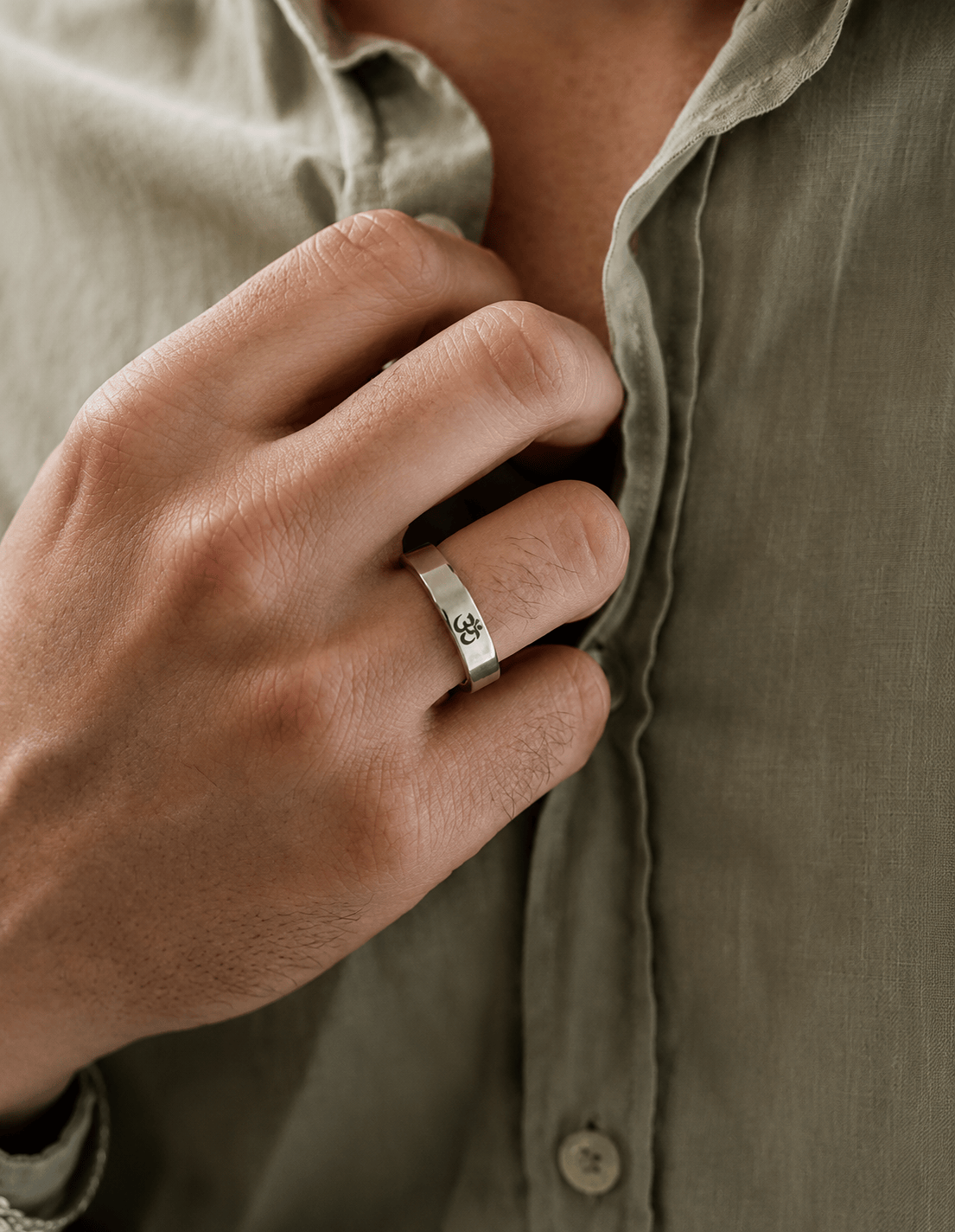 THE MEN THING Rings OM SILVER - Titanium Steel Ring for Men & Boys (Size : 22 )