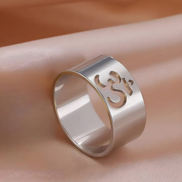 OMKARA LOOP RING - Pure Stainless Steel Men’s Steel-Plated Ring – Statement Luxury Jewelry (Size : 22)