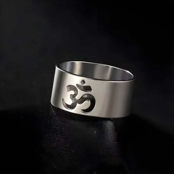 OMKARA LOOP RING - Pure Stainless Steel Men’s Steel-Plated Ring – Statement Luxury Jewelry (Size : 22)