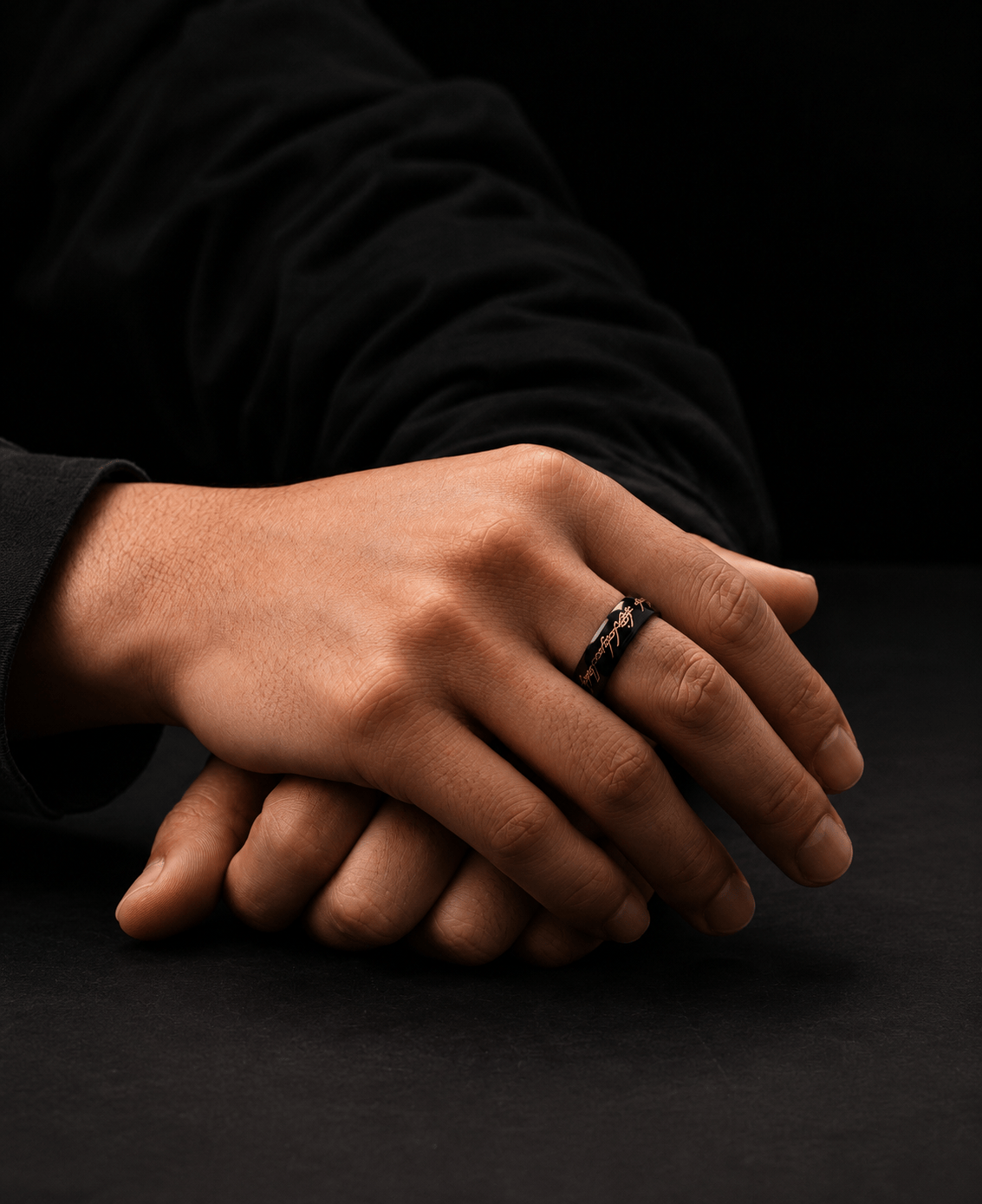 THE MEN THING Rings ORION SCRIPT - Black - Pure Stainless Steel Men’s Black  - Plated Ring (Size : 18-21-24-29)