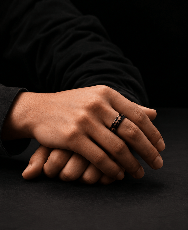 ORION SCRIPT - Black - Pure Stainless Steel Men’s Black  - Plated Ring (Size : 18-21-24-29)