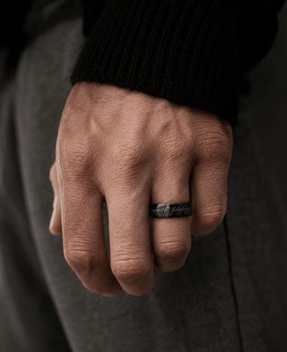 THE MEN THING Rings ORION SCRIPT - Black - Pure Stainless Steel Men’s Ring for Men & Boys (Size : 18-28)