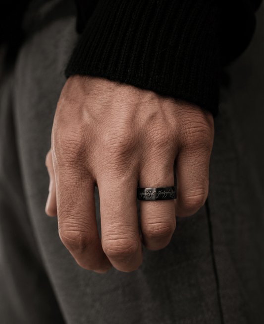 THE MEN THING Rings ORION SCRIPT - Black - Pure Stainless Steel Men’s Ring for Men & Boys (Size : 18-28)