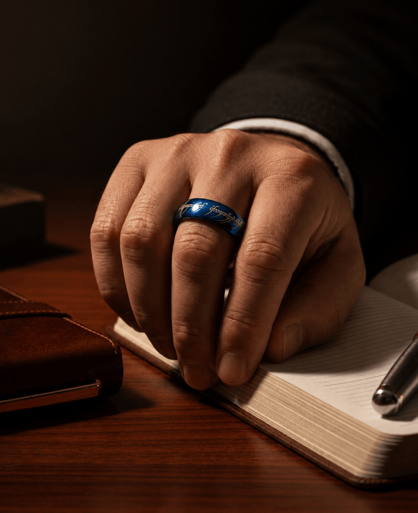 ORION SCRIPT - Blue - Pure Stainless Steel Men’s Blue - Plated Ring (Size : 18-22-27)