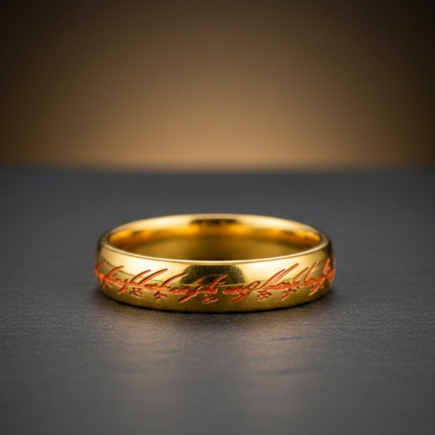 THE MEN THING Rings ORION SCRIPT - Golden OrangeText - Pure Stainless Steel Men’s Ring for Men & Boys (Size : 18-29)