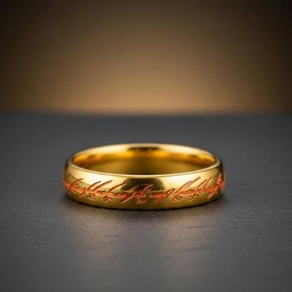 THE MEN THING Rings ORION SCRIPT - Golden OrangeText - Pure Stainless Steel Men’s Ring for Men & Boys (Size : 18-29)