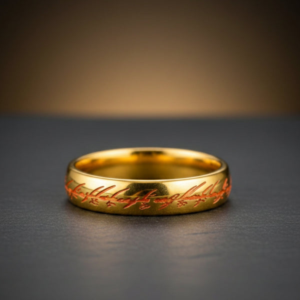 ORION SCRIPT - Golden OrangeText - Pure Stainless Steel Men’s Ring for Men & Boys (Size : 18-29)