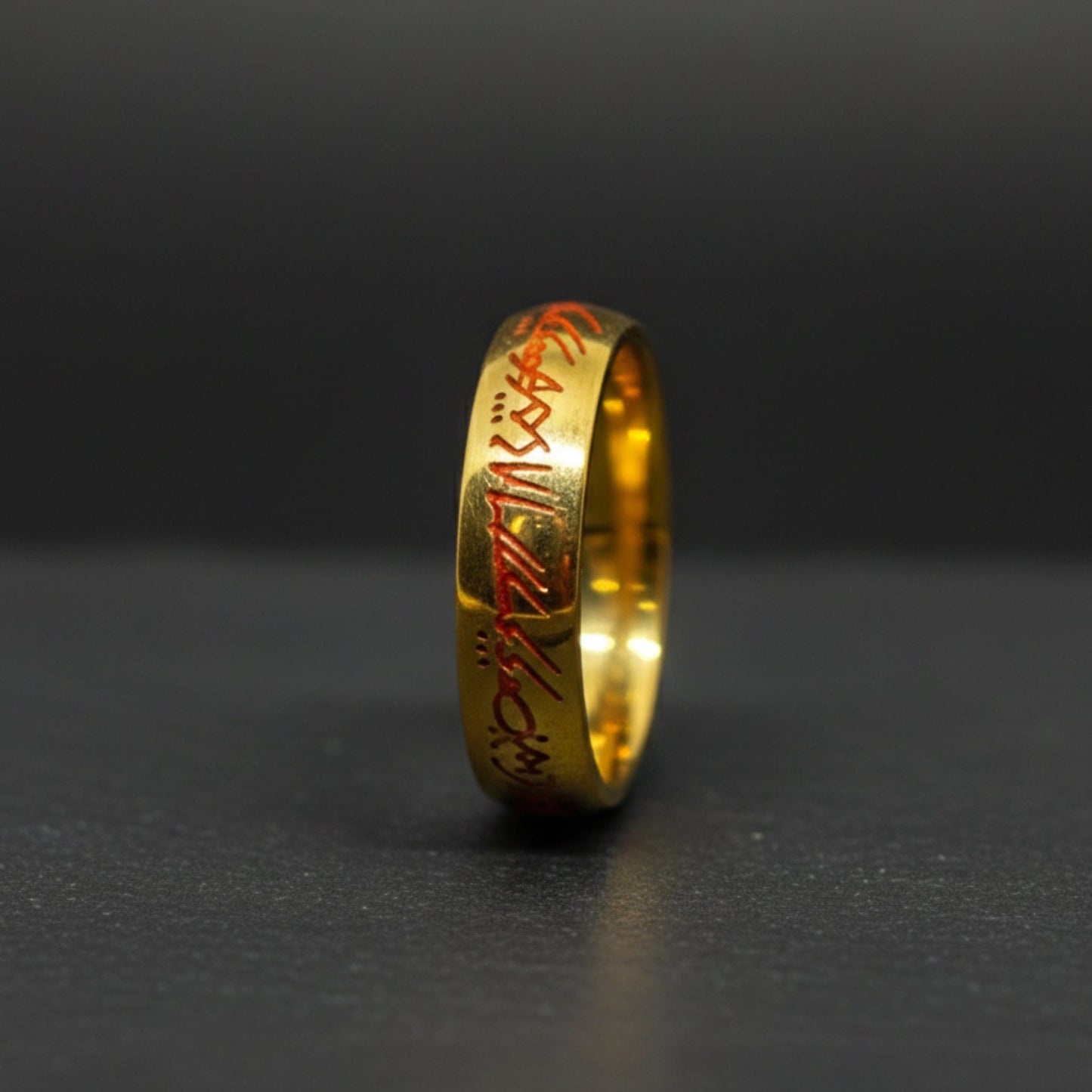 THE MEN THING Rings ORION SCRIPT - Golden OrangeText - Pure Stainless Steel Men’s Ring for Men & Boys (Size : 18-29)