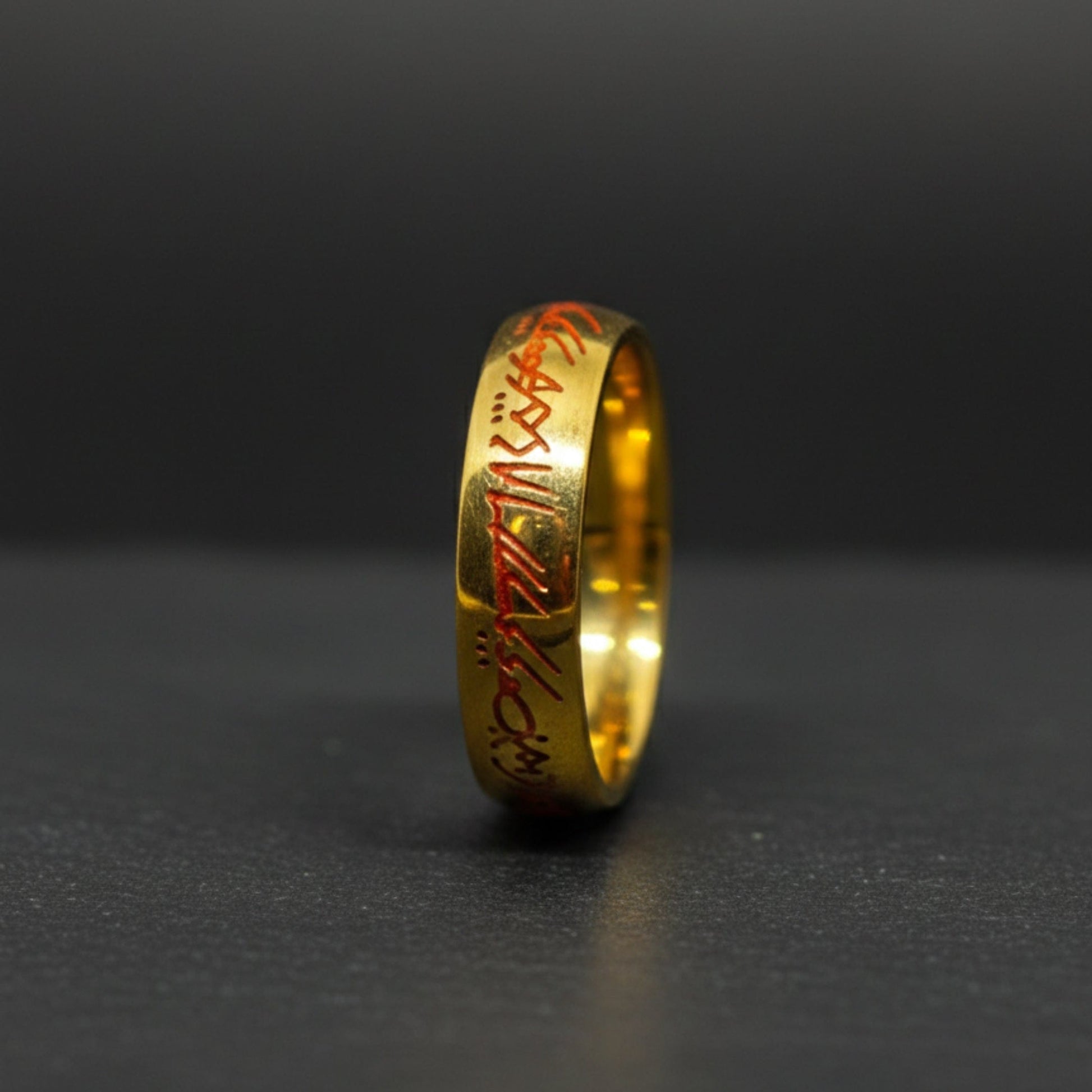 THE MEN THING Rings ORION SCRIPT - Golden OrangeText - Pure Stainless Steel Men’s Ring for Men & Boys (Size : 18-29)
