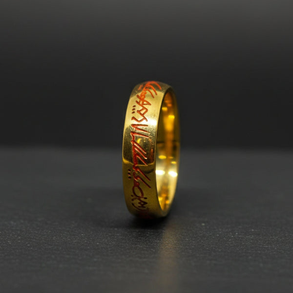 ORION SCRIPT - Golden OrangeText - Pure Stainless Steel Men’s Ring for Men & Boys (Size : 18-29)