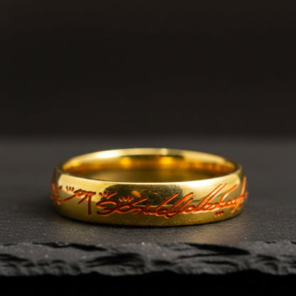 THE MEN THING Rings ORION SCRIPT - Golden OrangeText - Pure Stainless Steel Men’s Ring for Men & Boys (Size : 18-29)