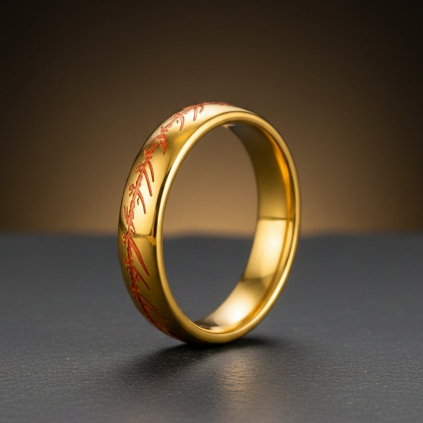 THE MEN THING Rings ORION SCRIPT - Golden OrangeText - Pure Stainless Steel Men’s Ring for Men & Boys (Size : 18-29)