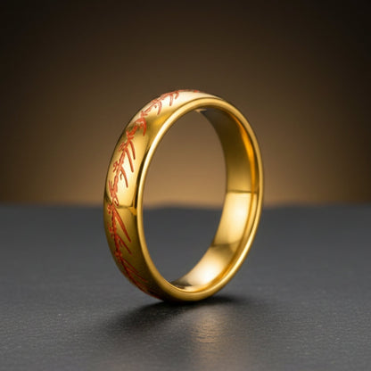 THE MEN THING Rings ORION SCRIPT - Golden OrangeText - Pure Stainless Steel Men’s Ring for Men & Boys (Size : 18-29)