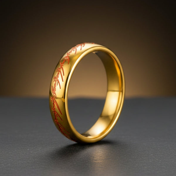 ORION SCRIPT - Golden OrangeText - Pure Stainless Steel Men’s Ring for Men & Boys (Size : 18-29)