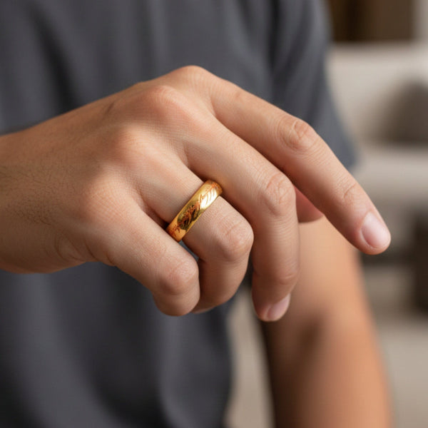 ORION SCRIPT - Golden OrangeText - Pure Stainless Steel Men’s Ring for Men & Boys (Size : 18-29)