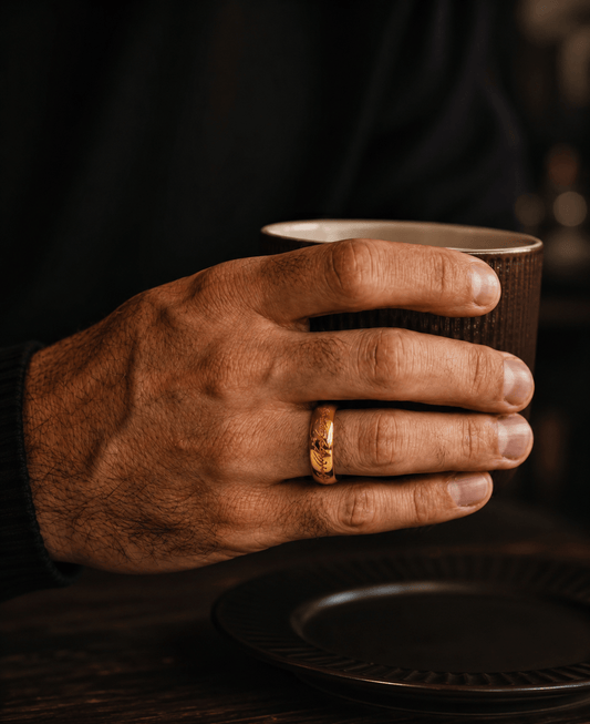 THE MEN THING Rings ORION SCRIPT - Golden OrangeText - Pure Stainless Steel Men’s Ring for Men & Boys (Size : 18-29)