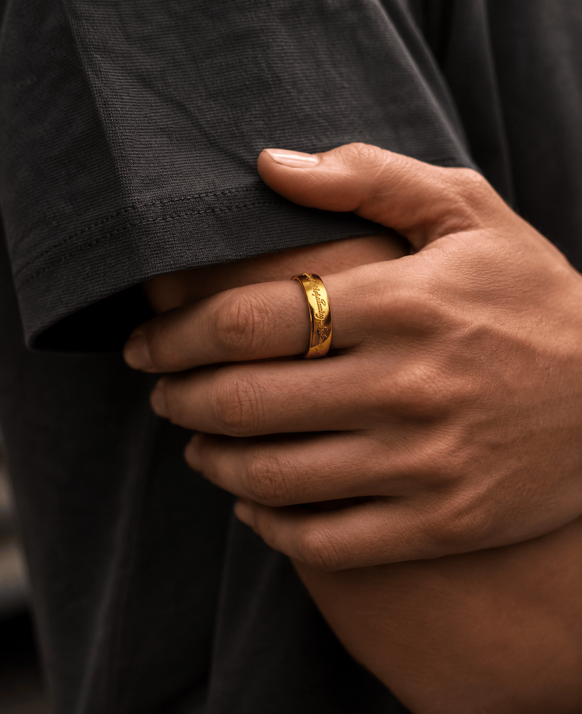 THE MEN THING Rings ORION SCRIPT - Golden- Pure Stainless Steel Men’s Ring for Men & Boys (Size : 17-22-26)
