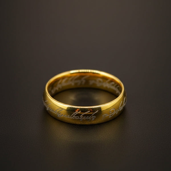ORION SCRIPT - Golden White Text- Pure Stainless Steel Men’s Ring for Men & Boys (Size : 18-22-27)