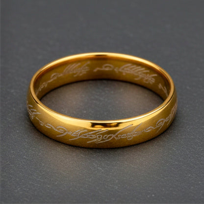 THE MEN THING Rings ORION SCRIPT - Golden White Text- Pure Stainless Steel Men’s Ring for Men & Boys (Size : 18-22-27)