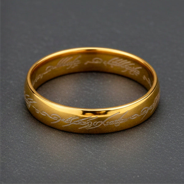 ORION SCRIPT - Golden White Text- Pure Stainless Steel Men’s Ring for Men & Boys (Size : 18-22-27)