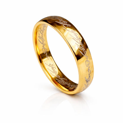 THE MEN THING Rings ORION SCRIPT - Golden White Text- Pure Stainless Steel Men’s Ring for Men & Boys (Size : 18-22-27)