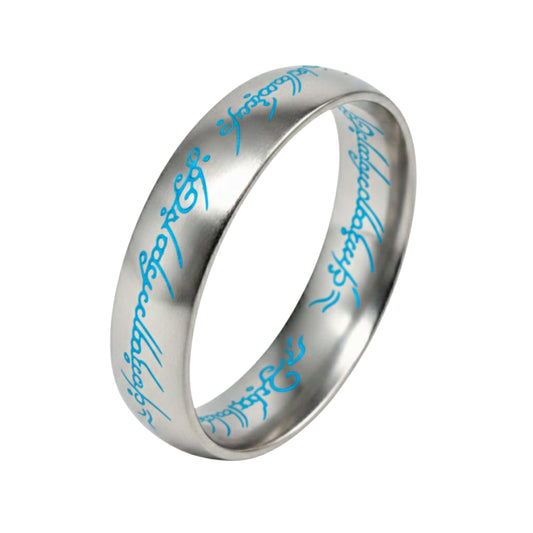 THE MEN THING Rings ORION SCRIPT - Steel Blue - Pure Stainless Steel Men’s Ring for Men & Boys (Size : 18-23-29)