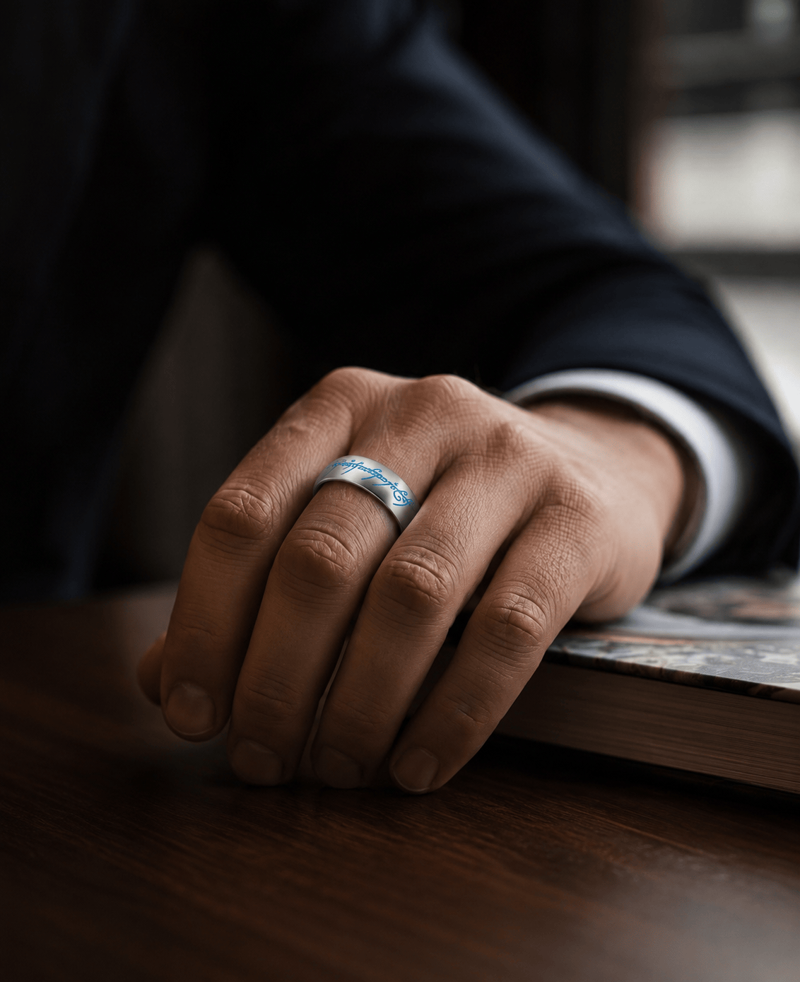 THE MEN THING Rings ORION SCRIPT - Steel Blue - Pure Stainless Steel Men’s Ring for Men & Boys (Size : 18-23-29)