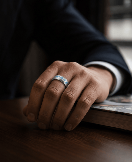THE MEN THING Rings ORION SCRIPT - Steel Blue - Pure Stainless Steel Men’s Ring for Men & Boys (Size : 18-23-29)