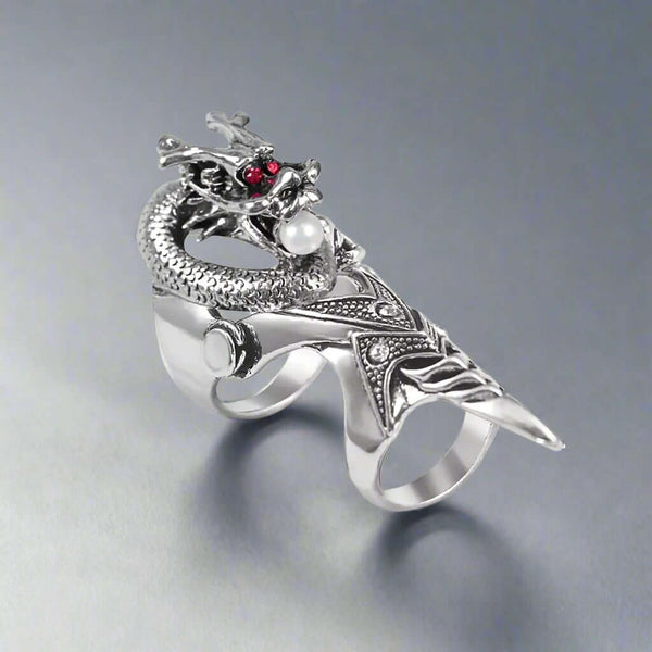 PEARLEYED - Gothic Snake Knuckle Adjustable Joint Full Finger Ring for Men & Boys