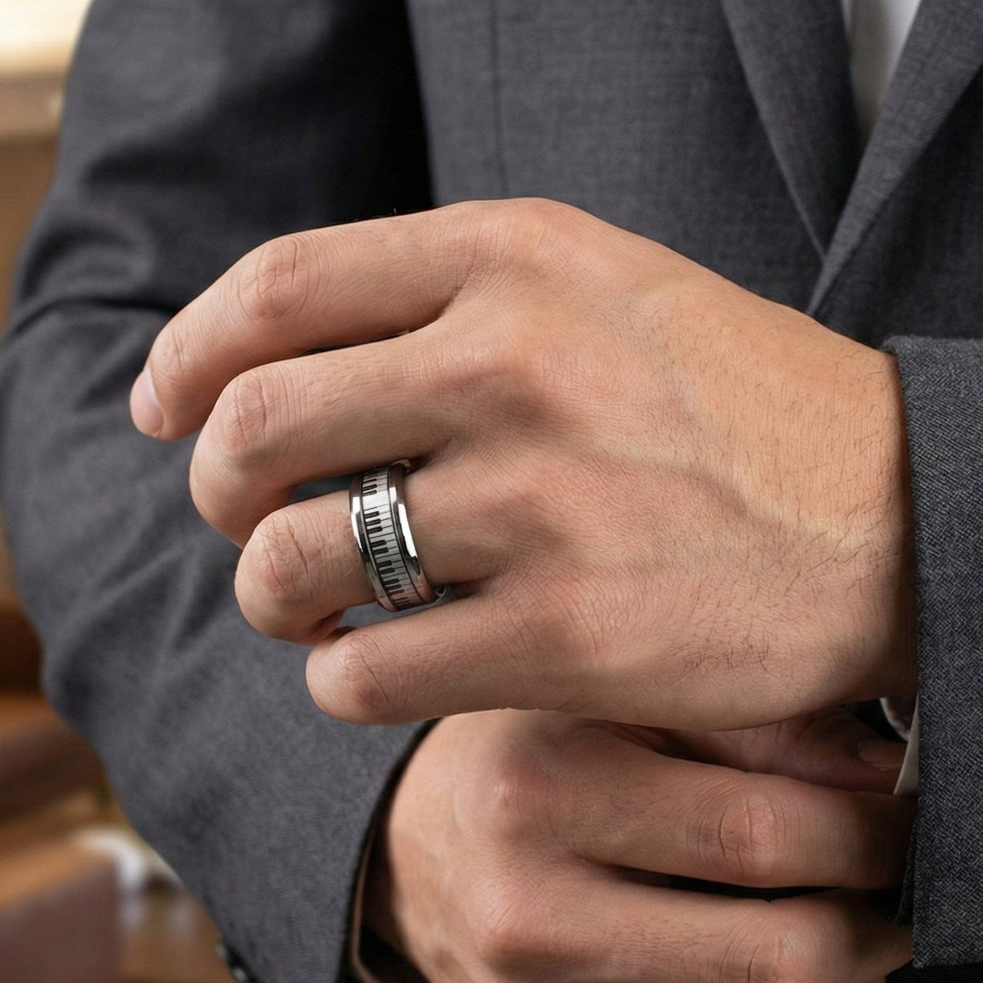 THE MEN THING Rings PIANO KEYS - Pure Stainless Steel Men’s Steel-Plated Ring (Size : 22)
