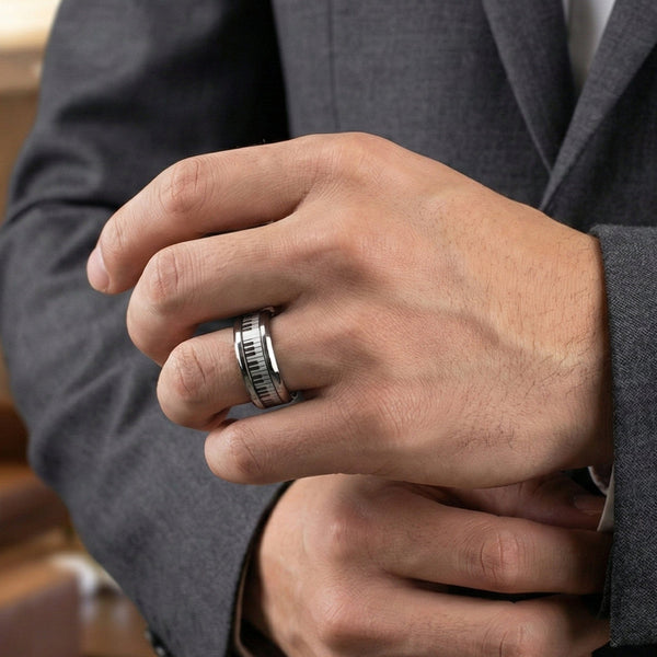 PIANO KEYS - Pure Stainless Steel Men’s Steel-Plated Ring (Size : 27)