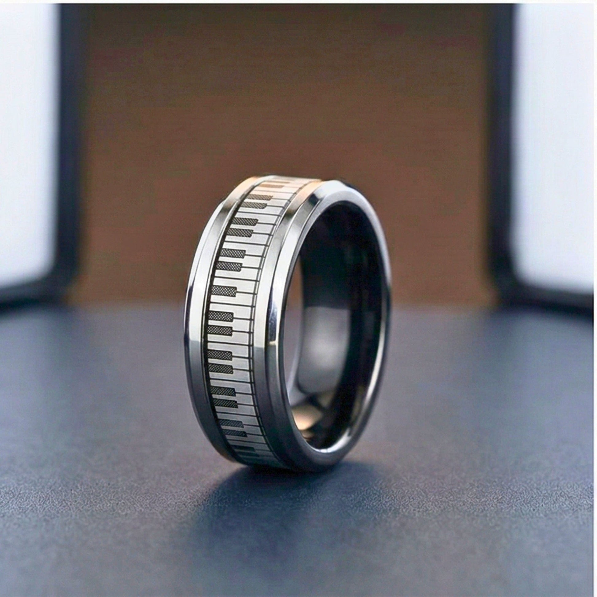 THE MEN THING Rings PIANO KEYS - Pure Stainless Steel Men’s Steel-Plated Ring (Size : 22)
