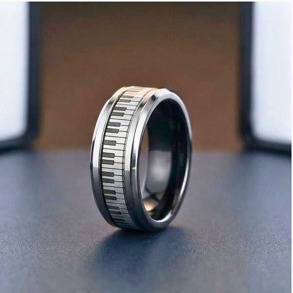 PIANO KEYS - Pure Stainless Steel Men’s Steel-Plated Ring (Size : 27)